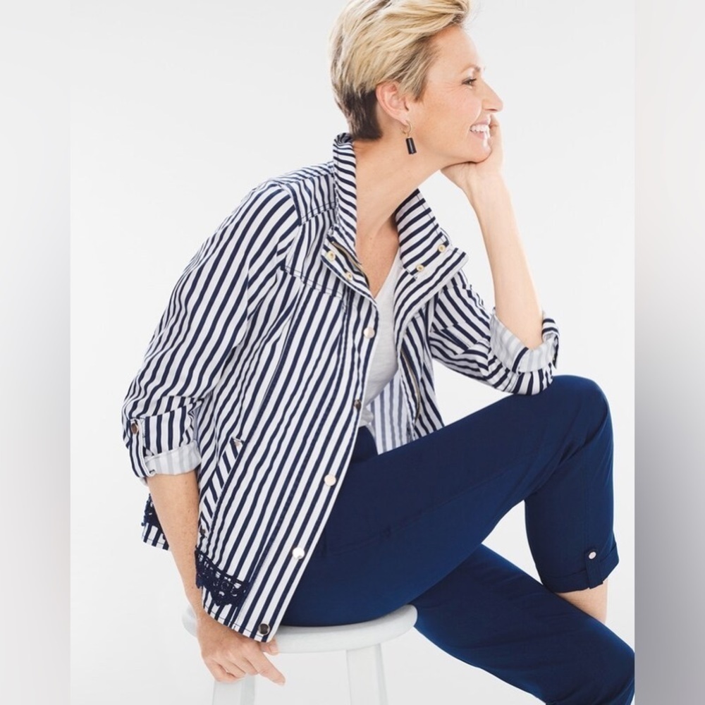 CHICO'S Luxe Twill Striped Utility Jacket